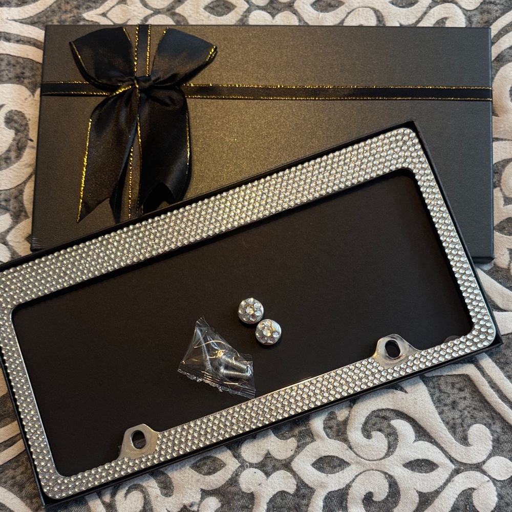 Bling License Plate Frame with screw covers and Gift Box